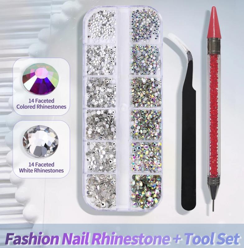 12in1 strasszkő szett - Crystal & Clear csipesszel és piros köves kőfelszedővel