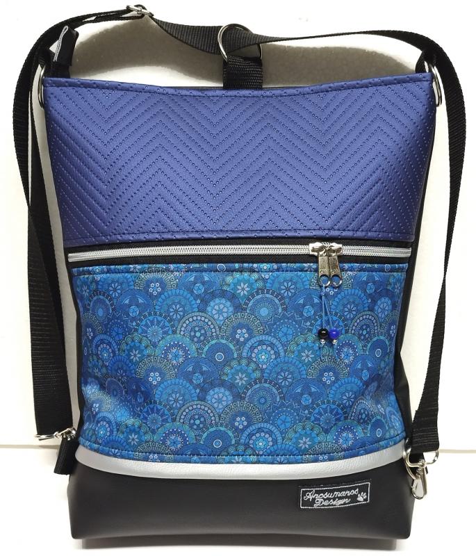 3in1 hátizsák univerzális táska Fekete-kék mermaid mandalás textillel