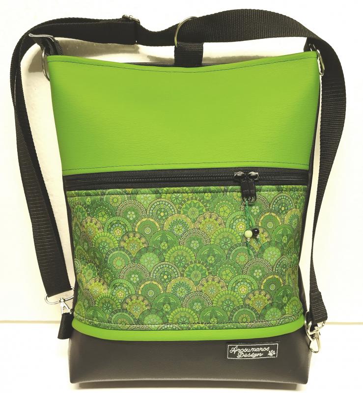 3in1 hátizsák univerzális táska Fekete-limezöld mermaid mandalás textillel