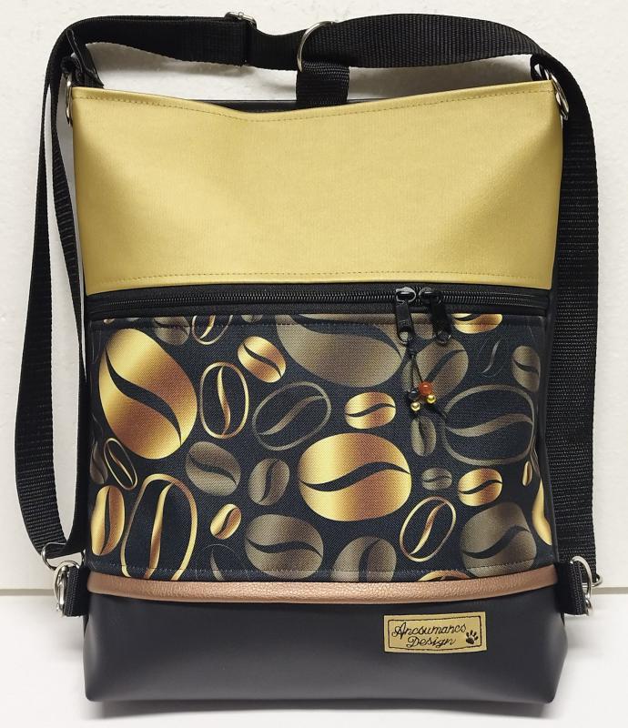 3in1 hátizsák univerzális táska Kávészünet Fekete arany alapon