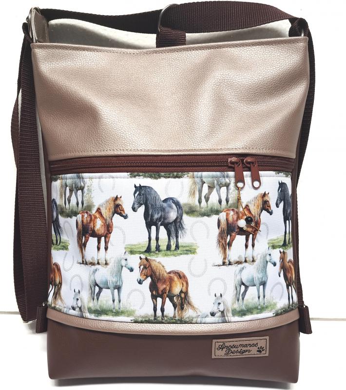 3in1 hátizsák univerzális táska lovas cordurával Kakaóbarna-gyöngyházpúder