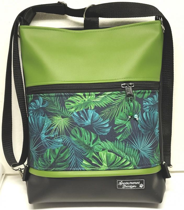 3in1 hátizsák univerzális táska Pálmalevelek Fekete zöld alapon