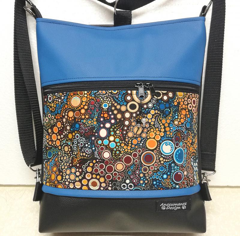 3in1  textilbőr hátizsák  univerzális táska Buborékok fekete kék alapon