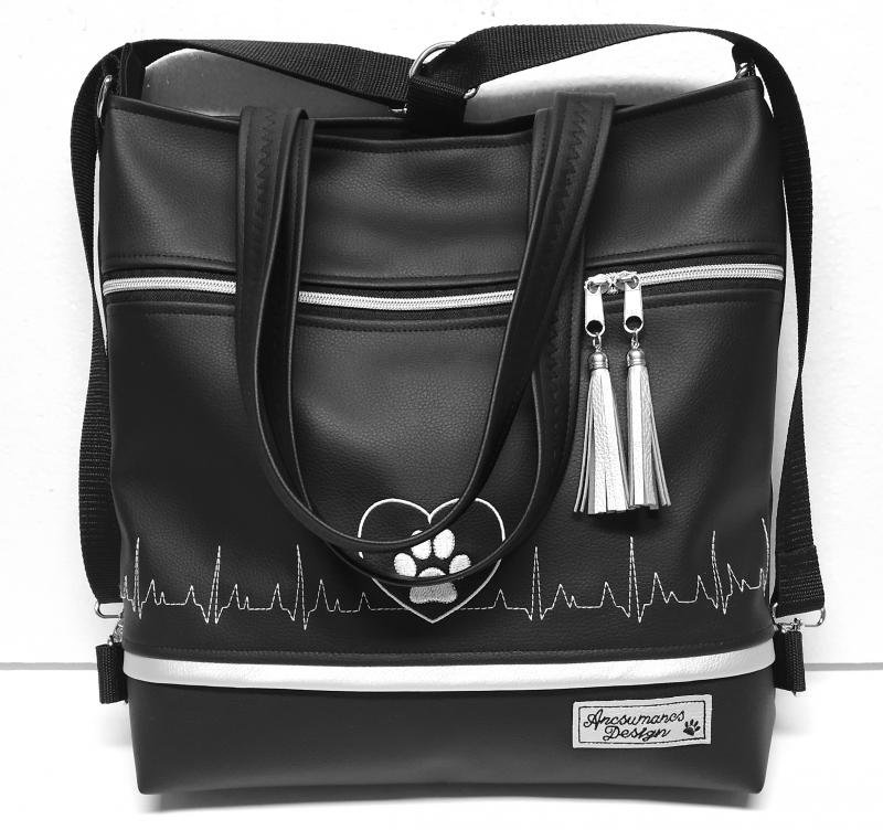 4in1 nagy csini univerzális táska hátizsák - Ekg-szív-tappancs ezüst bojtdíszekkel