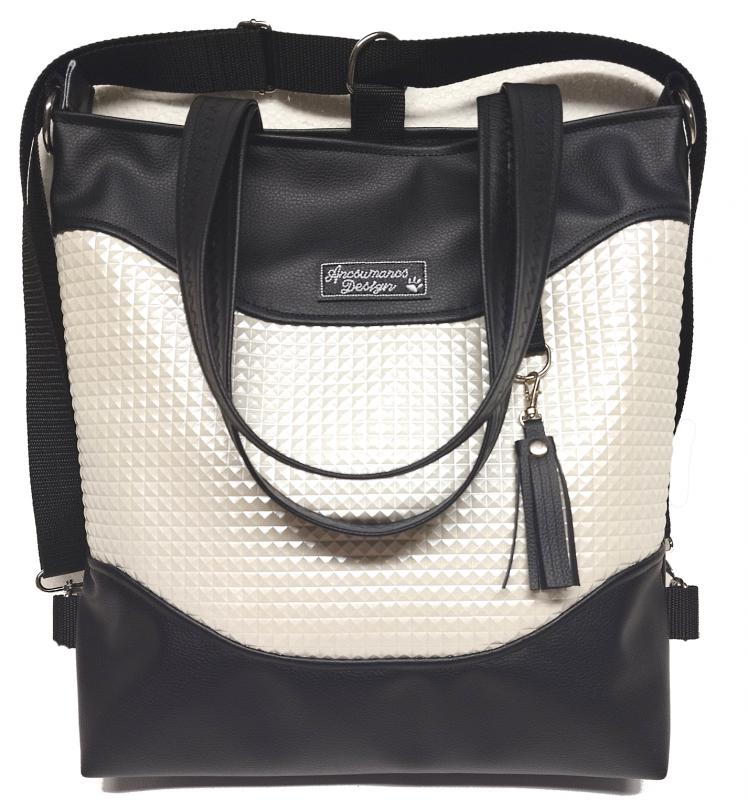 4in1 nagy csini univerzális táska hátizsák ívelt fekete gyöngyház piramis ekrü