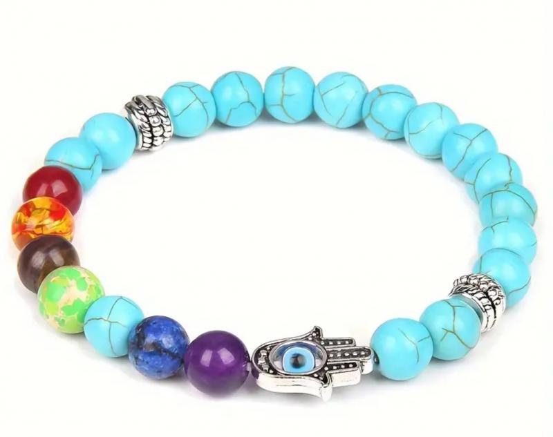 7 csakra türkiz howlit ásványkarkötő HAMSA Fatima keze dísszel