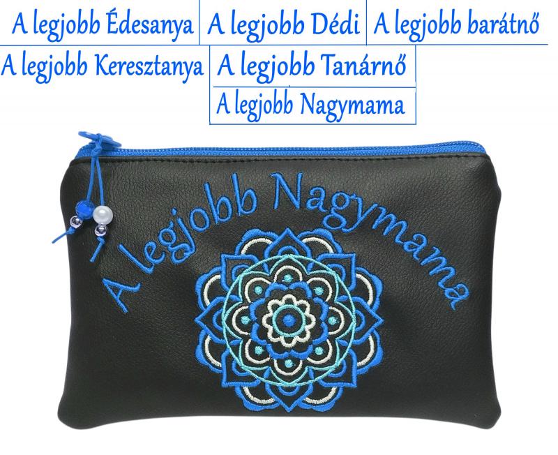 A legjobb... Hímzett kék mandalás neszi pénztárca (mandala003) választható felirattal