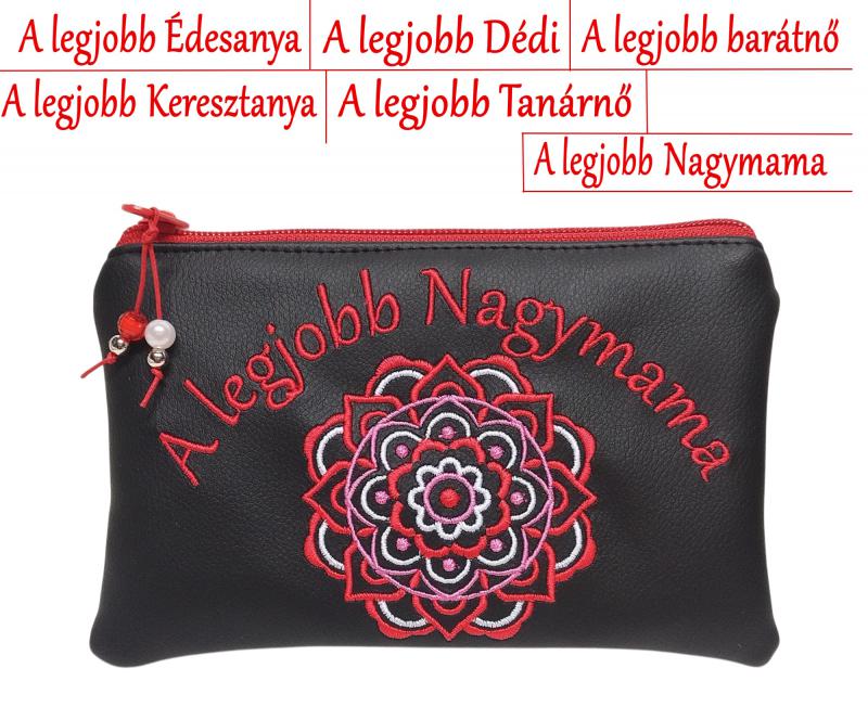 A legjobb... Hímzett piros mandalás neszi pénztárca (mandala003) választható felirattal