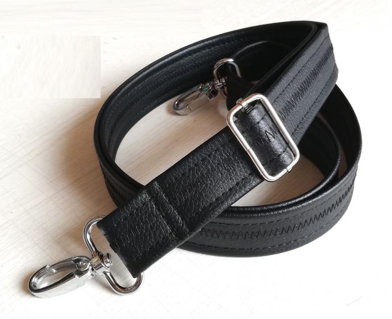 Állítható méretű fekete textilbőr táskafül nagy karabinerekkel 3cm