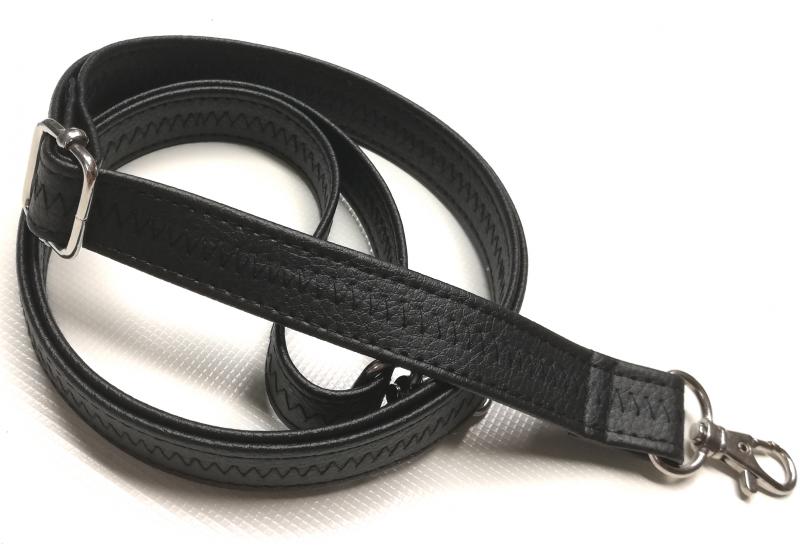 Állítható méretű fekete textilbőr táskafül normál karabinerekkel 2cm (m393)