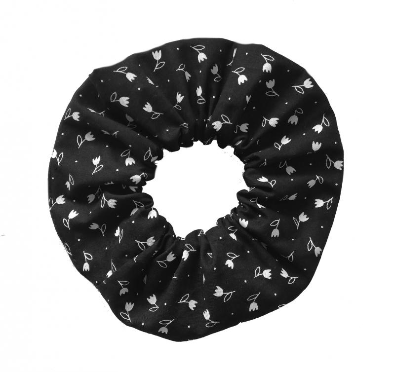 AncsuArt Hair textil hajgumi - Fekete-fehér apró tulipánok