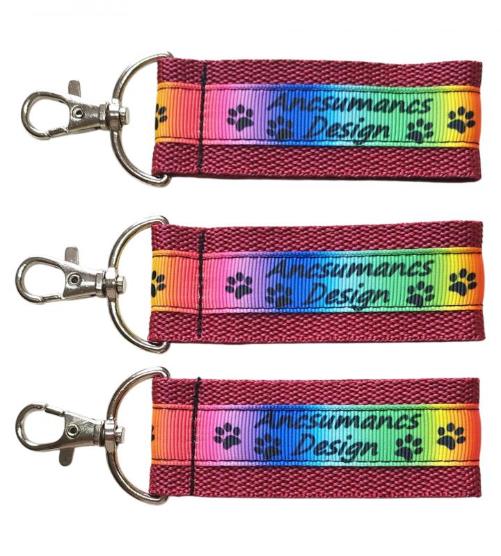 Ancsumancs Design szivárvány heveder kulcstartó táskadísz karabinerrel bordó