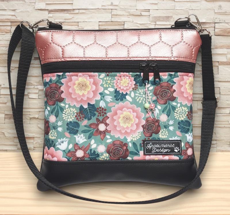 Ani virágai oldaltáska övtáska 25x25 fekete rose