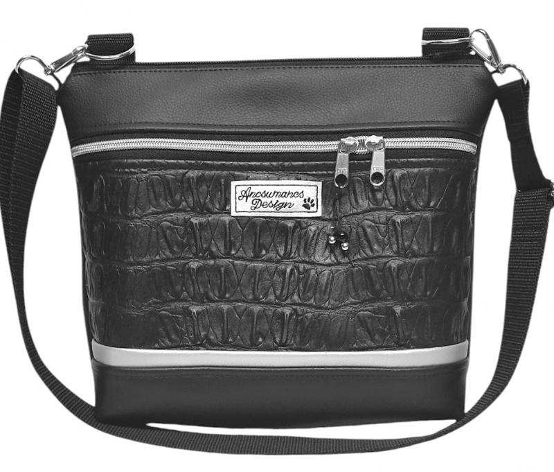 Bella crossbody oldaltáska 28x24cm - Elegáns fekete 3Dfekete ezüst cipzárral