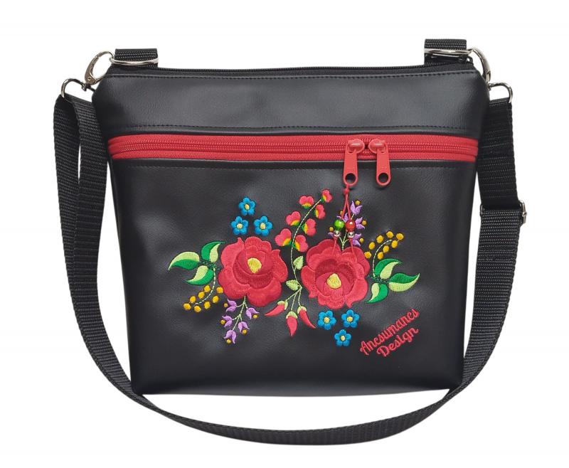 Bella crossbody oldaltáska 28x24cm - Hímzett Kalocsai virágos Hungarian Folkart07