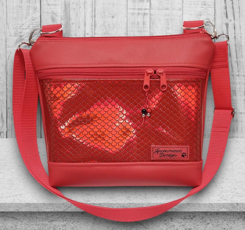 Bella crossbody oldaltáska 28x24cm - Piros sellőhologramos