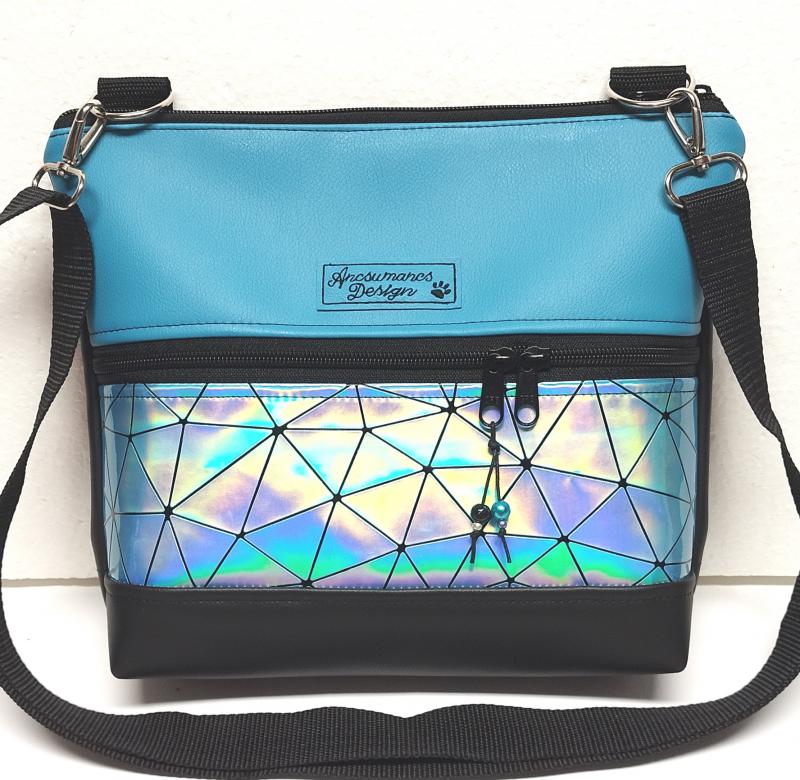 Bella crossbody oldaltáska 28x24cm - Türkiz lézerhologram