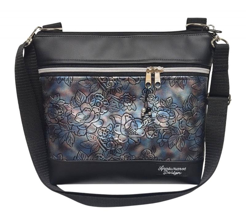 Bella crossbody oldaltáska övtáska 28x24cm - Elegáns fekete antik rózsás