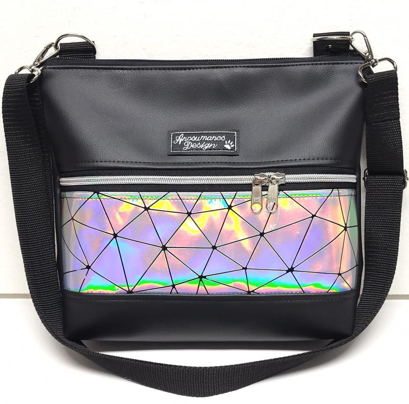 Bella crossbody oldaltáska övtáska 28x24cm - Elegáns fekete lézerhologram