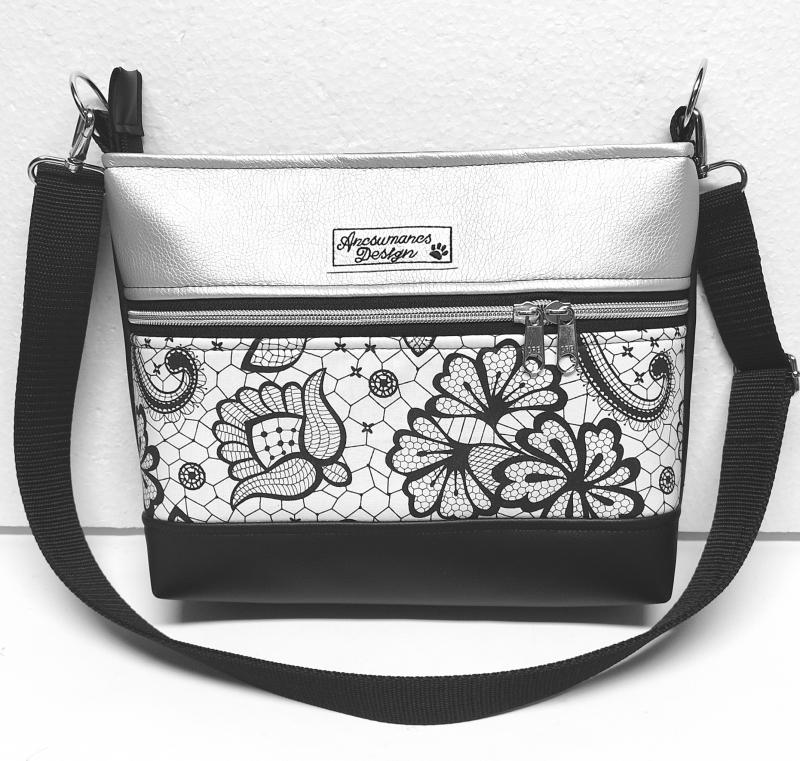 Bella Midi crossbody oldaltáska övtáska 26x21cm - Csipke ezüsttel
