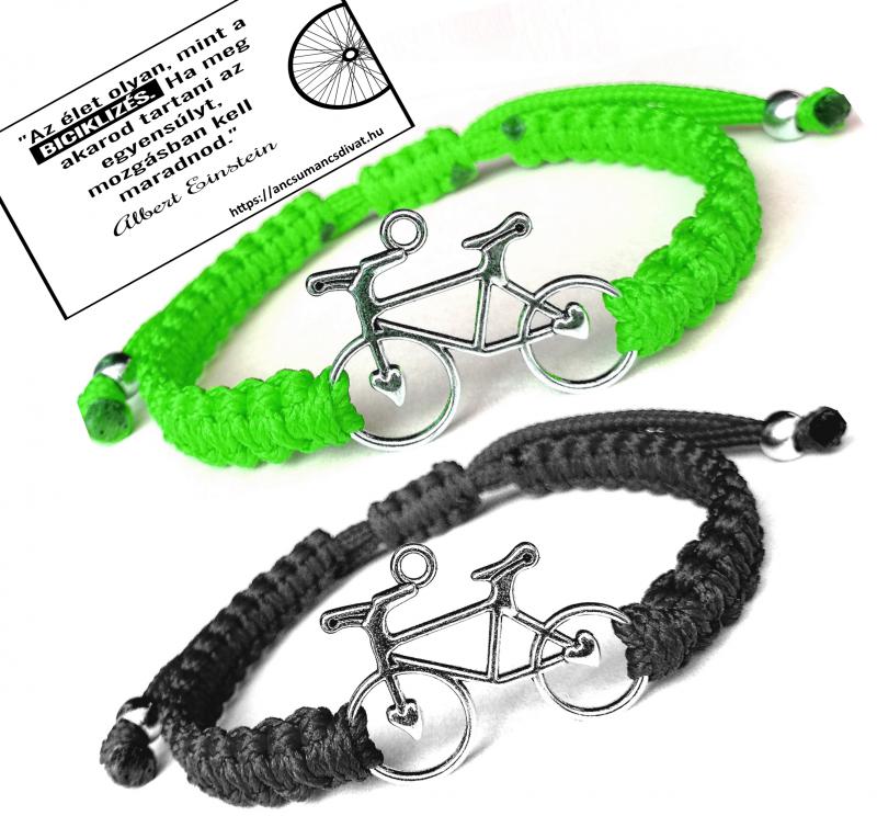 Biciklis kabala makramé páros karkötő szett fekete neonzöld