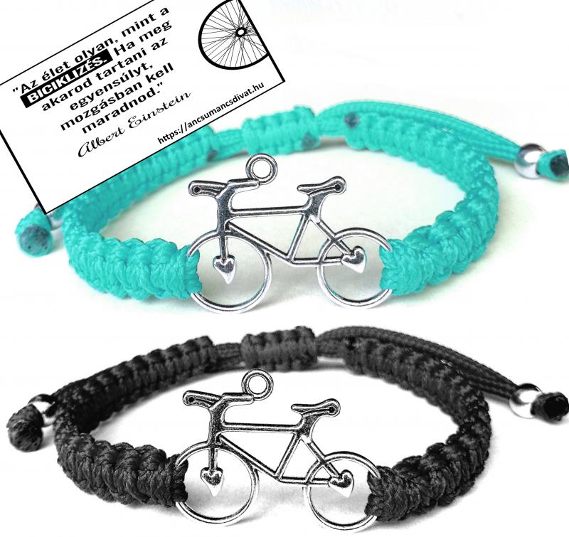 Biciklis kabala makramé páros karkötő szett fekete türkíz