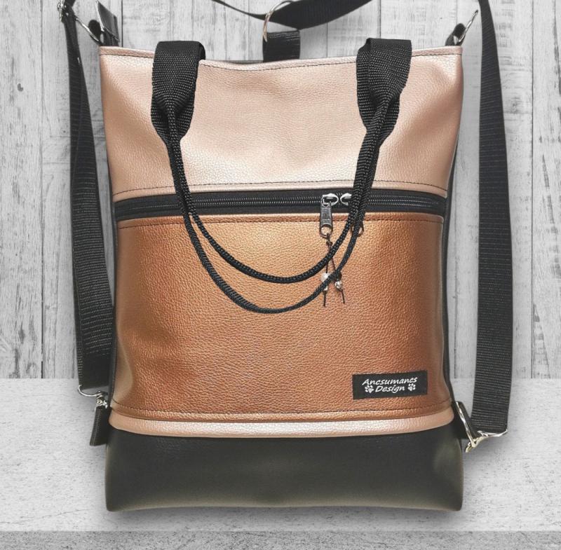 Bronzos Csillogás Elegáns 4in1 Női Hátizsák Divattáska Oldaltáska