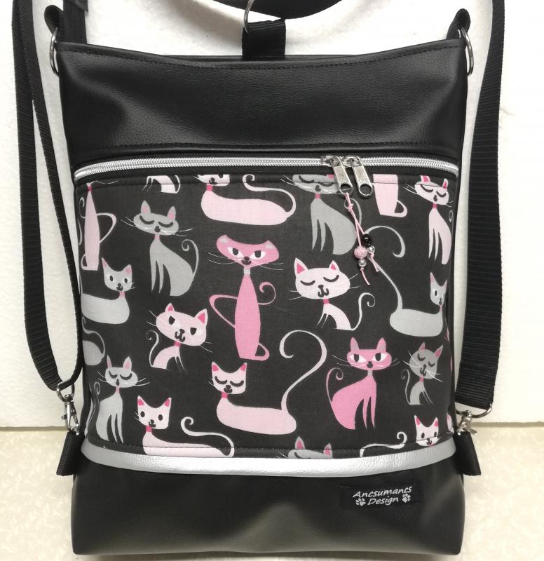 Cicák fekete alapon 3in1 női hátizsák oldaltáska