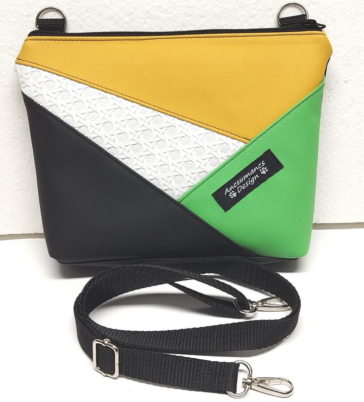 ColorBlock talpas válltáska oldaltáska övtáska  / fekete fehér napsárga zöld