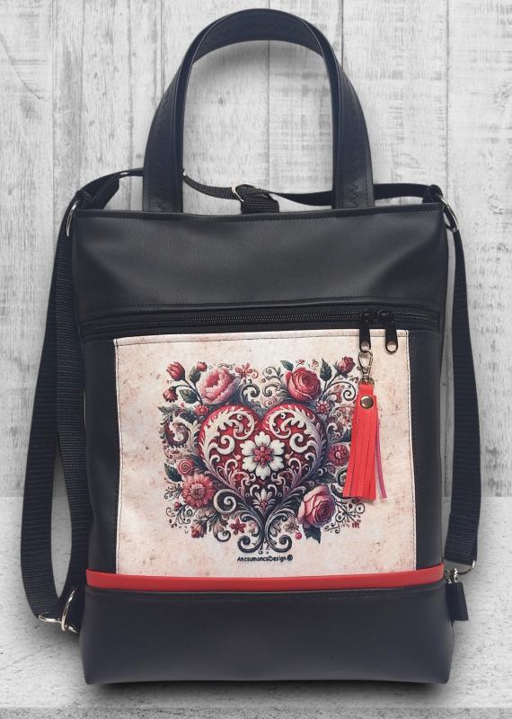 Csupaszív elegancia 4in1 textilbőr hátizsák oldaltáska rövid bőr kézifüllel