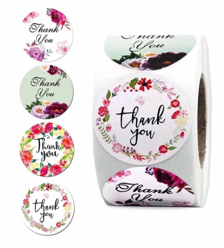 Dekorációs matrica csomagoláshoz - Népi virágok Thank you 500darab/tekercs