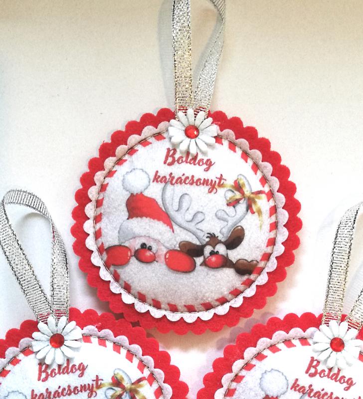 Dekoratív kézműves filc karácsonyfadísz dekoráció - Télapó és Rudolf Boldog Karácsonyt!