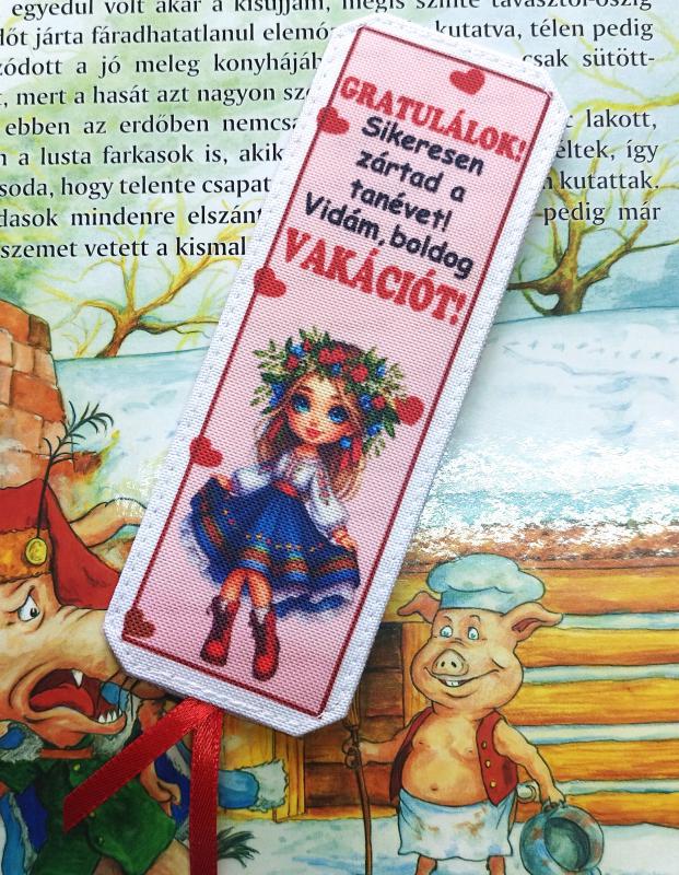 Designer könyvjelző gyerekeknek tanév vége vakáció ajándék - Népviseletes lány