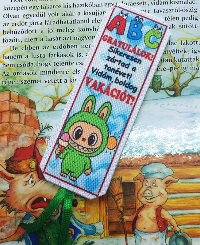 Designer könyvjelző gyerekeknek tanév vége vakáció ajándék - Zöld Labubu