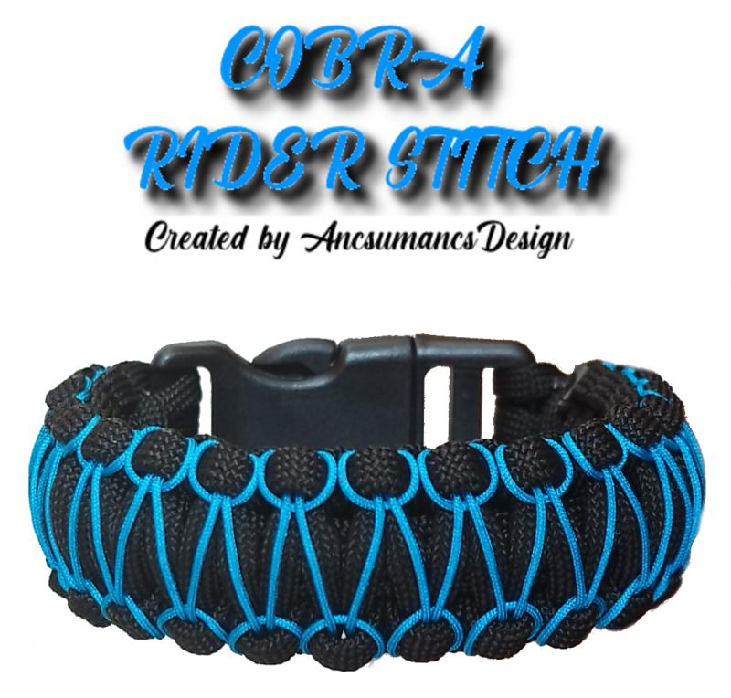 Designer túlélő paracord karkötő  biztonsági csattal COBRA RIDER STITCH Fekete kék(csuklóméret 18-18,5cm)