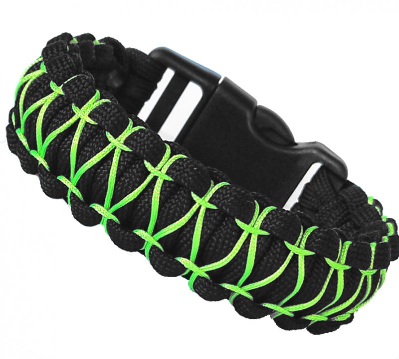 Designer túlélő paracord karkötő biztonsági csattal COBRA XX-STITCH  fekete neonzöld (csuklóméret: 18-19cm)