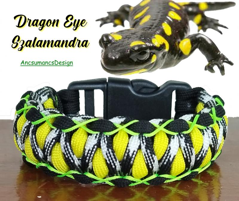 Designer túlélő paracord karkötő  biztonsági csattal DRAGON EYE STITCH SALAMANDER (csuklóméret 18-18,5cm)