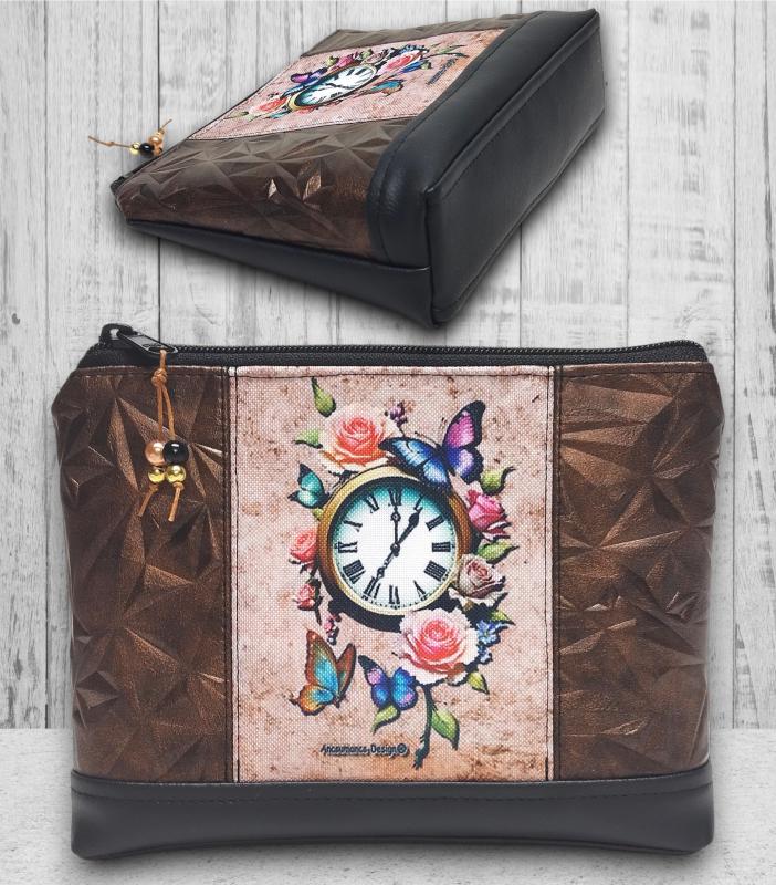 Designer virágzó órás - Nagyméretű nyomtatott panellal díszített vízálló talpas textilbőr neszesszer