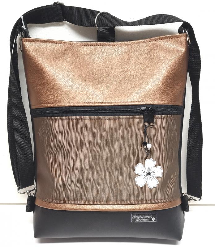 Egyke virágos bronz fekete 3in1 női hátizsák divattáska oldaltáska