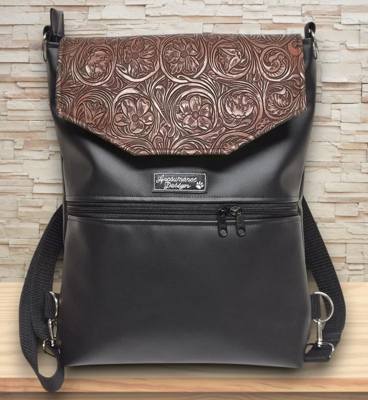 Elegáns 3D barna virágos fedélrészes 3in1 hátizsák univerzális táska