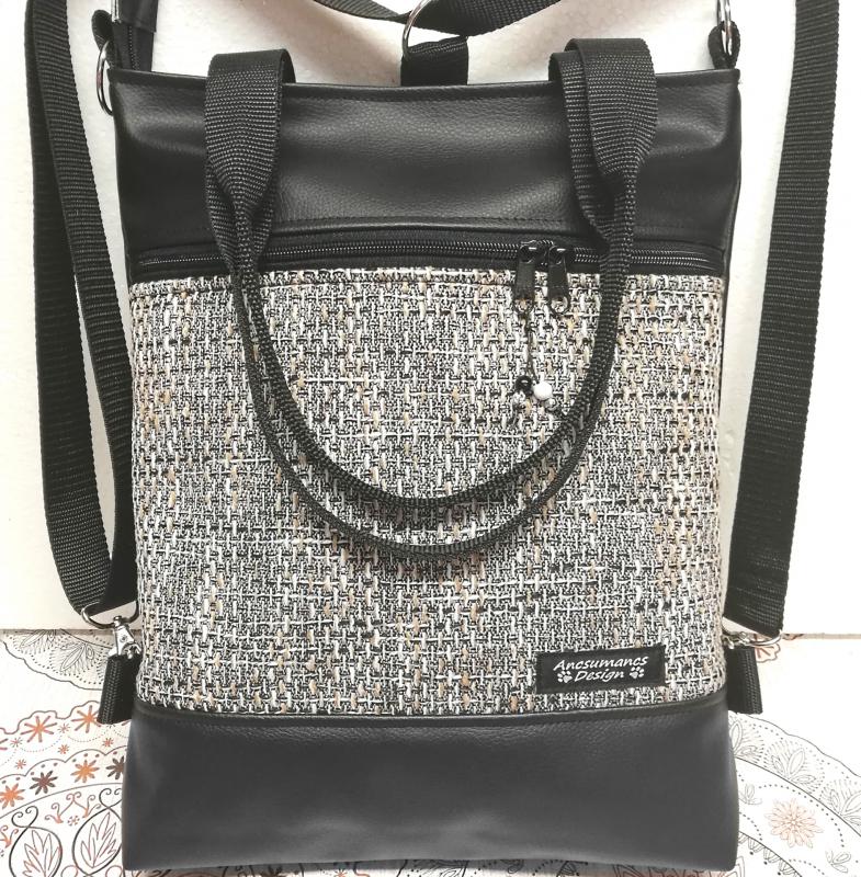 Elegáns 4in1 textilbőr-szövet hátizsák univerzális táska cirmos szövettel