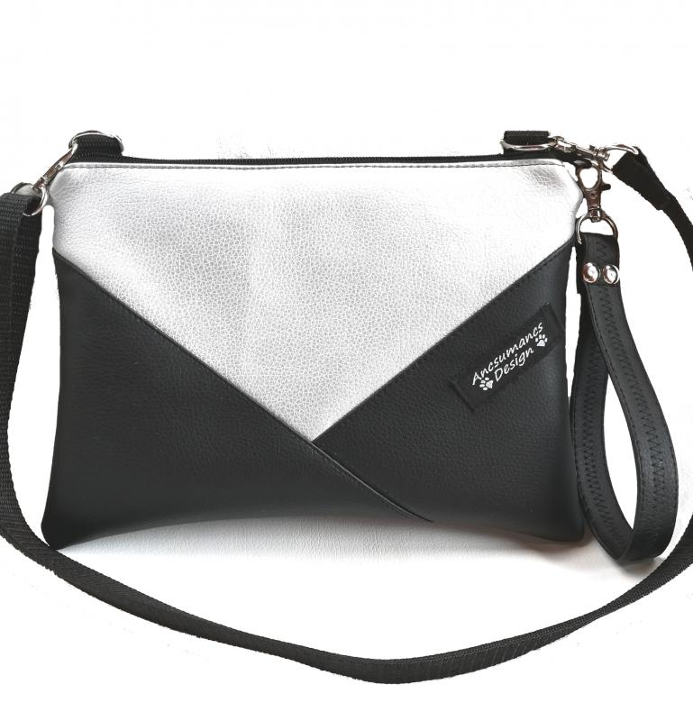 Elegáns borítéktáska csuklópánttal fekete-ezüst