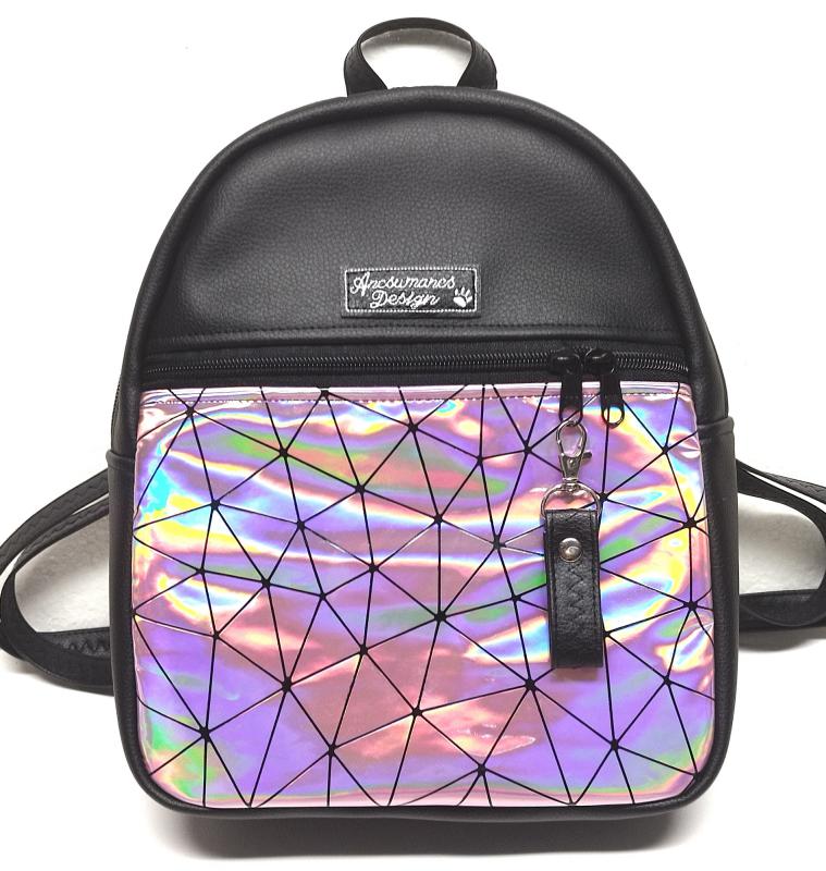 Elegáns fekete-rose lézerhologramos DORINA-M hátizsák textilbőr pántokkal 29x24x10