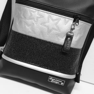 3in1 elegáns fekete-ezüst csillag női univerzális hátizsák oldaltáska szegecselt cipzárdísszel