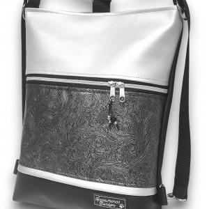3in1 elegáns fekete-indamintás antik ezüst női hátizsák oldaltáska