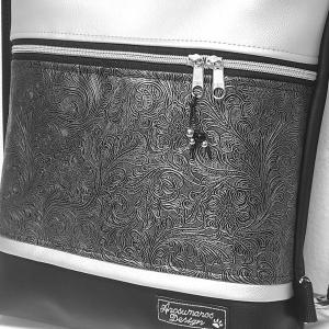 3in1 elegáns fekete-indamintás antik ezüst női hátizsák oldaltáska