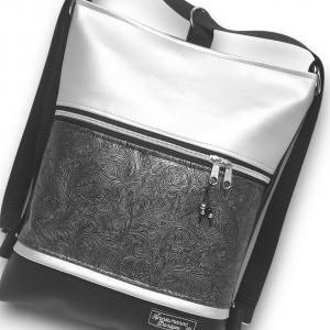 3in1 elegáns fekete-indamintás antik ezüst női hátizsák oldaltáska