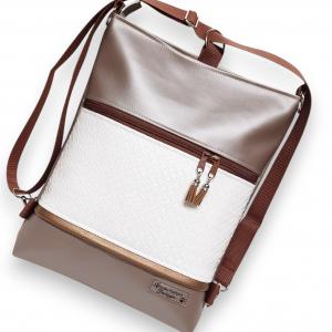 3in1 elegáns gyöngyházpúder-3D fonott fehér női hátizsák oldaltáska