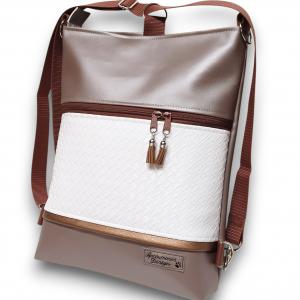 3in1 elegáns gyöngyházpúder-3D fonott fehér női hátizsák oldaltáska