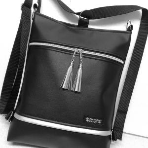 3in1 ezüstcipzáras bojtos fekete  hátizsák oldaltáska